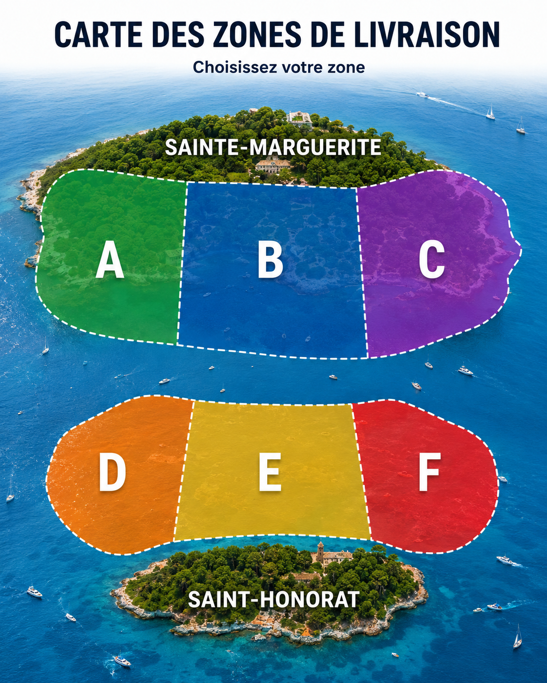 Carte des zones de livraison A à F